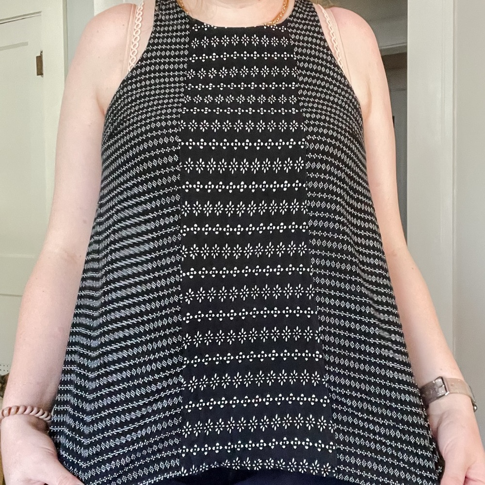 Old Navy Black and White Geometric Floral Halter Tank Top